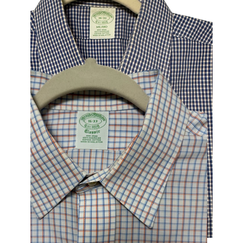 Lot 2 - Brooks Brothers Men's Button Down Shirt Classic Gingham Plaid‎ 16 33